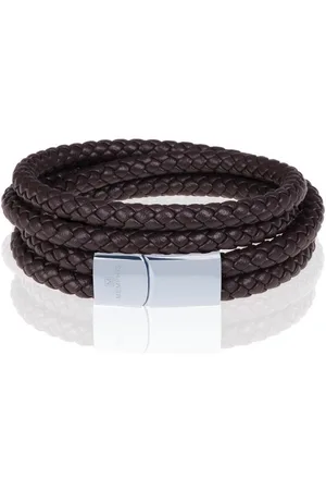 Memphis Dubbele wrap armband Leer Bruin Zilverkleurig-23cm
