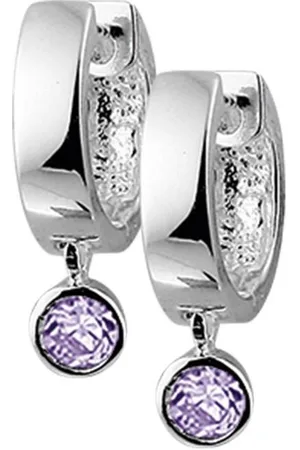 Yo&No Oorbellen - Zilver - Oorringen - klap - Zirkonia - Paars - 13mm - 5mm - Kinderen - Zilver 925