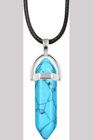 Bixorp Gems Imitatie Turkoois Hanger aan Faux Leren Koord - Edelsteen Ketting - Edelstenen Staafje met Stainless Steel - 45/50cm Damesketting