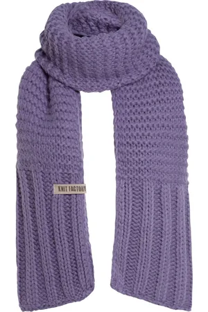 Knit Factory Alex Gebreide Sjaal Dames - Warme Wintersjaal - Grof gebreid - Langwerpige sjaal - Wollen sjaal - Dames sjaal - - Paars - 200x45 cm