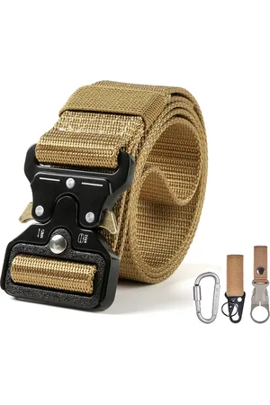 Merkloos Tactical Belt - Werkriem - Veiligheidsriem - Nylon riem verstelbaar voor heren en dames Buitensportriem - Quick Release - 125 cm - Verstelbaar ( - met karabijnhaak + 2 sleutelhangers)
