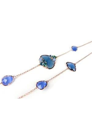 SOPHIE Zilveren halssnoer collier halsketting roos goud verguld Model Bahia gezet met blauwe stenen