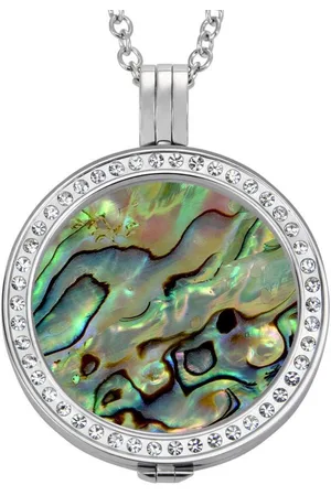 quiges Munthouder met Ketting en Munt 33mm Schelp Multi Groen - RVS Zilverkleurig met Zirkonia - ERHS106