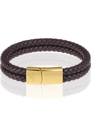 Memphis Dubbele leren armband Donkerbruin Goudkleurig-24cm