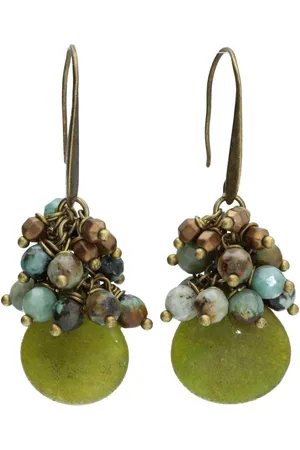 Bela Donaco Oorbellen Wrap Wire – Jade druppel – Afrikaanse Turquoise – Brons