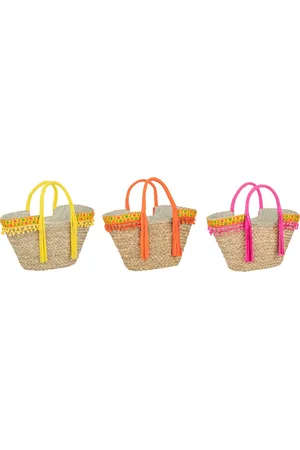 J-line Strandtas Bloemen + Lang Franjes - zeegras - mix - 3 stuks