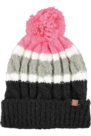 sarlini Roze/grijze muts met pompon voor kinderen - Winteraccessoires - Winterkleding/buitenkleding accessoires voor kinderen