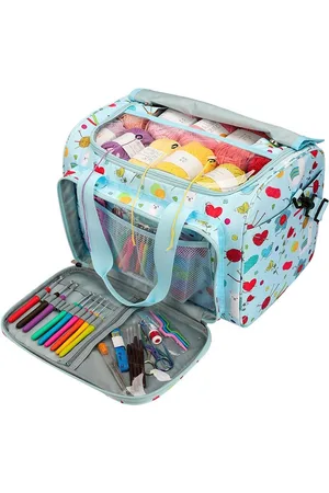 Merkloos Garentas, knutseltas voor breinaaldenset, haakset en kruissteekset voor opslag, garen-organizer voor beginners en professionals, Oxford-doek, 38,1 x 27,9 x 25,4 cm