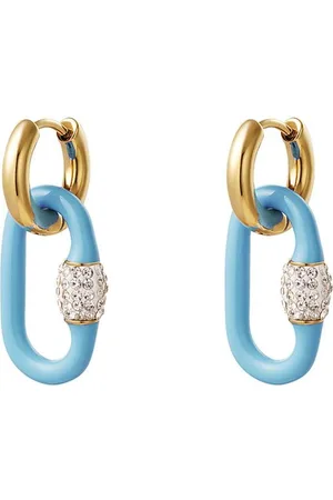 Yehwang Oorbellen - Ovaal gekleurde bedel - Blue & Gold Stainless Steel