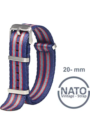 Merkloos 20mm Nato Strap BLAUW ROOD GRIJS- Vintage James Bond - Nato Strap collectie - Mannen - Horlogebanden - 20 mm bandbreedte