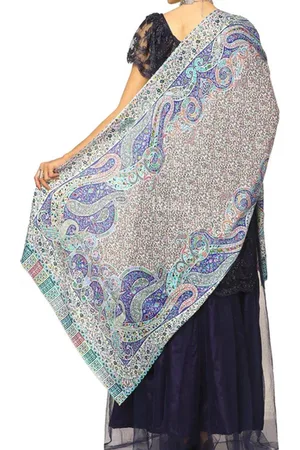 N3 Collecties Dames Zachte Bamboe Casual Bloemen Sjaal/Stola: Blauw