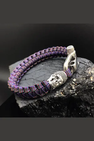 Behave Paracord Armband met 925 Zilveren 3D Skull / Buddha Bedel (Spacer) van 12 gram Zilver, Stainless Steel (RVS) slot verstelbaar in 3 maten .