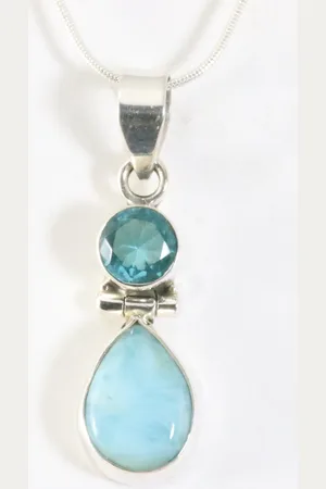 AsiAsia Zilveren hanger met larimar en blauwe topaas aan ketting