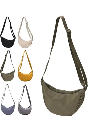 Merkloos Crossbody Bag voor dames, - olijfgroen - groen - halve maan tas, nylon, sling bag, buiktas, stijlvolle halfmoon crossbody tas, schoudertas dames, kleine brede riem.