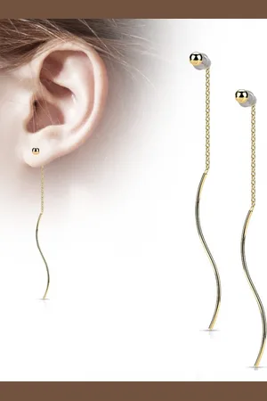 LMPiercings NL Doortrek oorbellen ball met wave hanger - goud