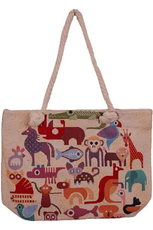 S.Y.W Grote tas Gekleurde Grafische Dieren/Vogels/Vissen - 46x33cm