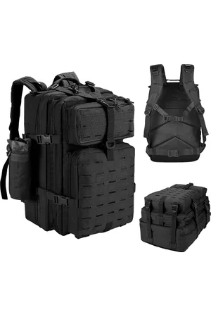 Merkloos Militaire tactische rugzak, 45 liter, grote capaciteit, leger-Assault Pack, waterdichte rugzak voor wandelen, jacht, trekking en kamperen en andere outdoor-activiteiten, camoblack, 45L