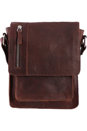 Landley Leren Schoudertasje met sluitflap - Dames en Heren - Antique Vintage Pull-up Leer - Donker Cognac /