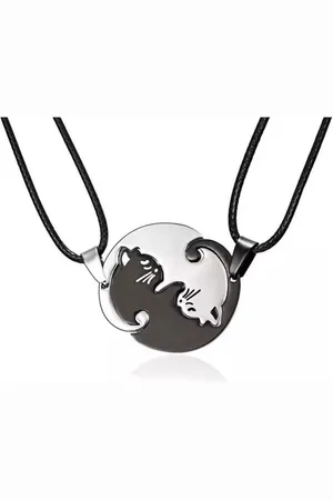 Bixorp Friends BFF Ketting voor 2 met Zwart & Zilverkleurige Poesjes / Katjes - Vriendschapsketting Meisjes - Best Friends Ketting Vriendschap Cadeau voor Twee