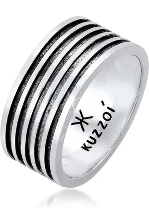 Kuzzoi Heren Ring Heren Band Ring Grooves Vintage Solid in 925 Sterling Zilver