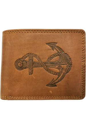 Hillburry Leren Portemonnee met Reliëf Anker - Mooi Soepel Kwaliteitsleder -(lxhxd) ca. 12,5cm x 10cm x 2,5cm