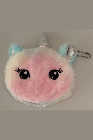 Merkloos Portemonnee Dames - Portefeuille Meisjes - Portemonnee Kinderen - Knuffel zachte fluffy Unicorn mixed colour - 11 x 11 CM - Handig voor bijv. klein geld, munten, sleutel, lippenstift, etc. Voor uzelf of Bestel een Cadeau.