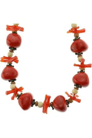 Behave Ketting met rode kralen en kleine bruine houten kralen