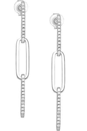 EAR IT UP Oorbellen - Schakels - Push back oorknopjes - Gerhodineerd 925 sterling - Zirkonia - Pavézetting - 42 x 5 mm - 1 paar
