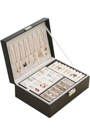SANS MARQUE Sieradendoos 2 lagen PU-leer sieradendozen voor vrouwen meisjes tieners mannen juwelendoos sieraden organizer doos sieraden opslagdoos met slot verwijderbare verdeler voor oorbellen ringen kettingen horloge