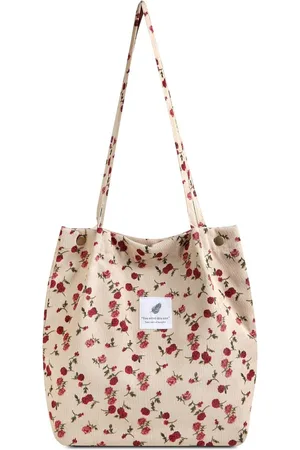 Merkloos Schoudertas voor dames - corduroy schoudertas dames handtas, shopper dames hengseltas voor kantoor school winkelen reizen, Beige Rose #1, crossbody