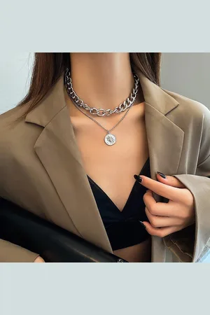 Joboly Schakel Coin Muntje Naamkaart Ketting - Dames - - 45 cm