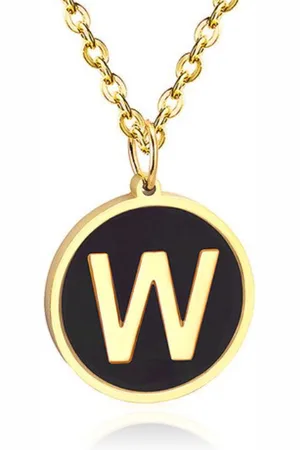 Cilla Jewels Goudkleurige Dames Schakelketting met Zwarte Kettinghanger Letter W