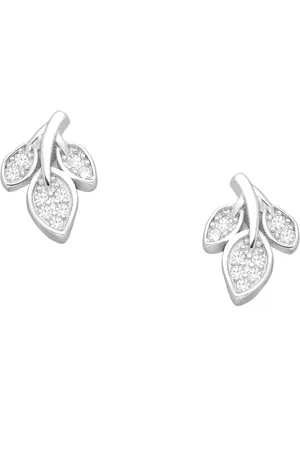 EAR IT UP Oorbellen - Blad - Push back oorknopjes - Leaf - Gerhodineerd 925 sterling - Zirkonia - Pavézetting - 9,5 x 6 mm - 1 paar