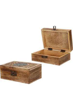 Merkloos Sieradenkistje/opbergkistje - 2x - bewerkt hout - 15 x 10 x 6 cm - Vintage - Brocante opberg kistjes