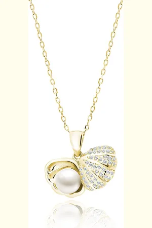 Zilver En Goudkleurig Ketting met Parel - Verguld Ketting Dames - en Ketting met Parel - Verguld Echte 925 - Amona Jewelry