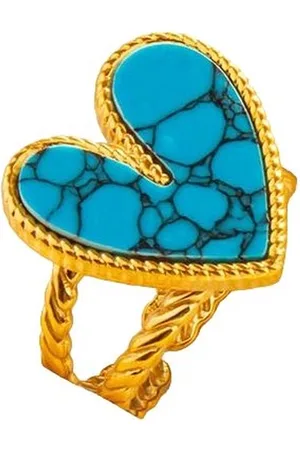 The Musthaves Ring met Hart - RVS - One Size - Goudkleurig - Hart met Steen Blauw