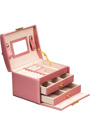 Merkloos 3-niveaus sieradenkoffer met spiegel - roze, ringen, oorbellen, halskettingen, armbanden