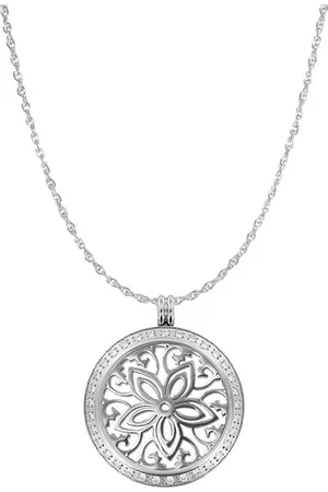 Silventi Lockits Gift Set 8SL SET0016 Stalen Collier met Zirkonia Hanger - Boheemse Bloem Ø 40 mm - Lengte 90 + 3 cm