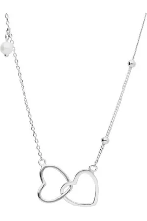 Zilver Dames Ketting met hanger 2 harten met rivierparel en kralen - Echt - Ketting - Cadeau - 45 cm - Gerhodineerd - kleurig