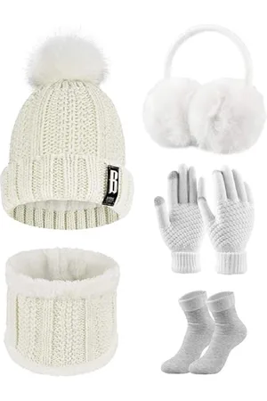 Merkloos Warme Dames Winter Set: Beanie Muts, Sjaal, Gebreide Handschoenen, Verdikte Sokken en Pluche Oorbeschermers - Winteraccessoires - Perfect Cadeau voor Outdoor Sport en Comfort