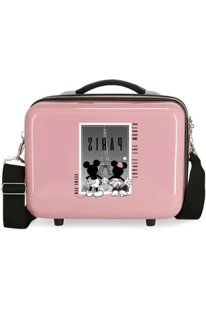 Merkloos Travel The World Paris Toilettas - Mickey en Minnie - Beige - 29 x 21 x 15 cm - Robuust ABS - Roze - Verstelbare toilettas