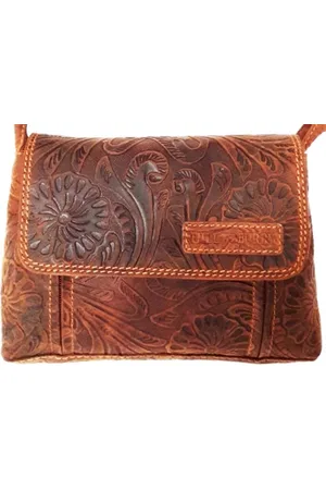 Hillburry Leren schoudertas flower bruin