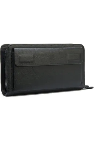 Merkloos Mannen Lederen Clutch-Bag Portemonnee Kaarthouder - Zwart Dubbele-laag-lang