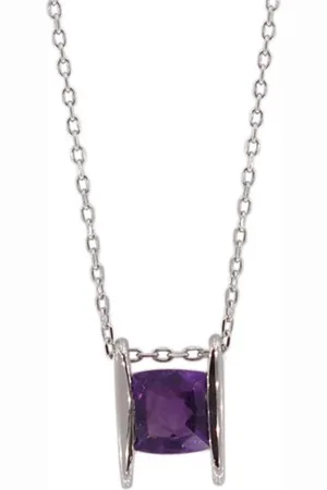 Zilver En Dames Ketting met Amethist - Ketting Dames met AmethistHanger - Gerhodineerd en Dames Ketting met Royaal Amethyst - Amona Jewelry