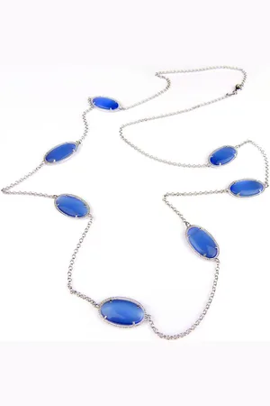 SOPHIE Zilveren halsketting collier halssnoer Model Oval met blauwe stenen