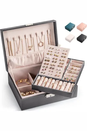 Merkloos Sieradenkoffer Sieradenkistje Dubbellaags Sieradendoos Sieradenkastje Organizer voor kettingen, oorbellen, ringen, vrouwen ( -M)