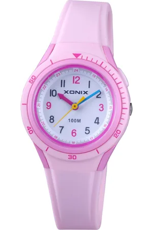 XONIX ABO-001 - Horloge - Analoog - Kinderen - Unisex - Siliconen band - ABS - Cijfers - Waterdicht - Roze - 10 ATM