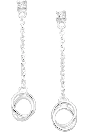EAR IT UP Oorbellen - Cirkel - Ketting - Push back oorknopjes - 925 sterling - Zirkonia - Klauwzetting - 30 x 6 mm - 1 paar