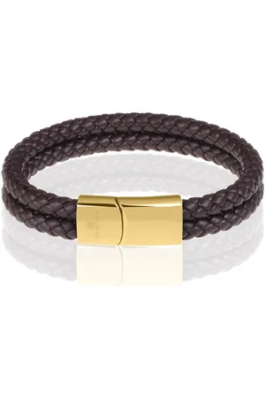 Memphis Dubbele leren armband Donkerbruin Goudkleurig-20cm