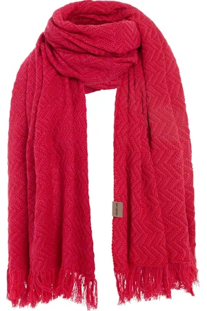 Knit Factory Soleil Sjaal Dames - Katoenen sjaal - Langwerpige sjaal - Rood/roze zomersjaal - Dames sjaal - Visgraat motief - /Fuchsia - 200x90 cm - XXL Sjaal - 50% katoen/50% acryl